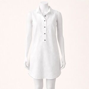 NEW Equipment White Denim Shirt Dress Women's Size Large Sleeveless